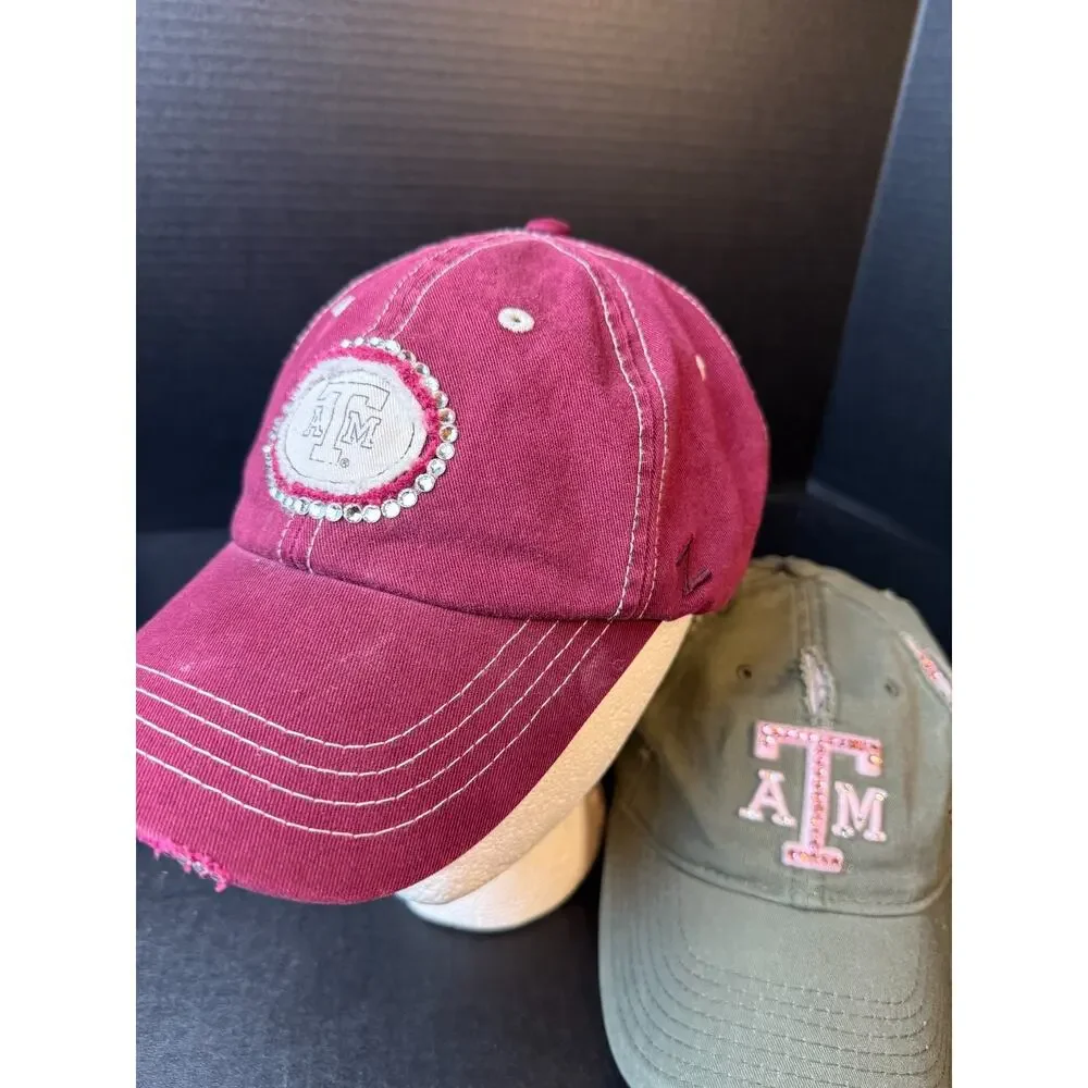 Texas A&M Hats Aggies Lot of 2 Women's Bling Cotton Strap Back Embroidered Cap